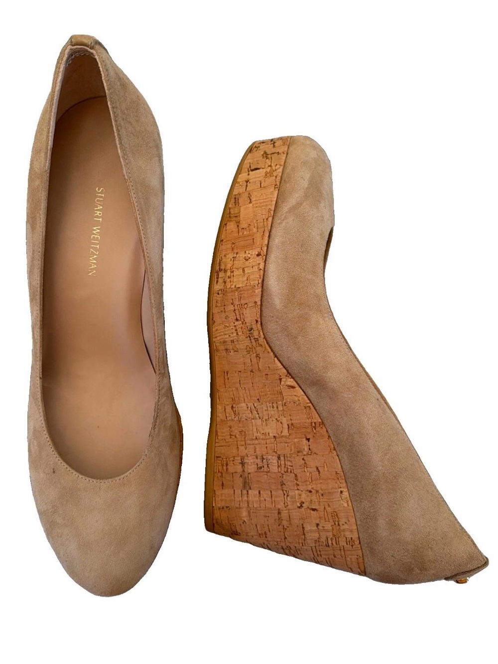 Stuart Weitzman Corkswoon Suede Wedge Platform Pumps Beige Tan Shoes Size 10M